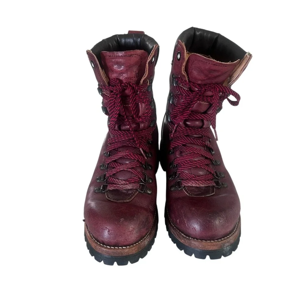 Vintage Burgundy Leather Thinsulate Hiking Boots Vibram Sole‎ Made in USA 7.5